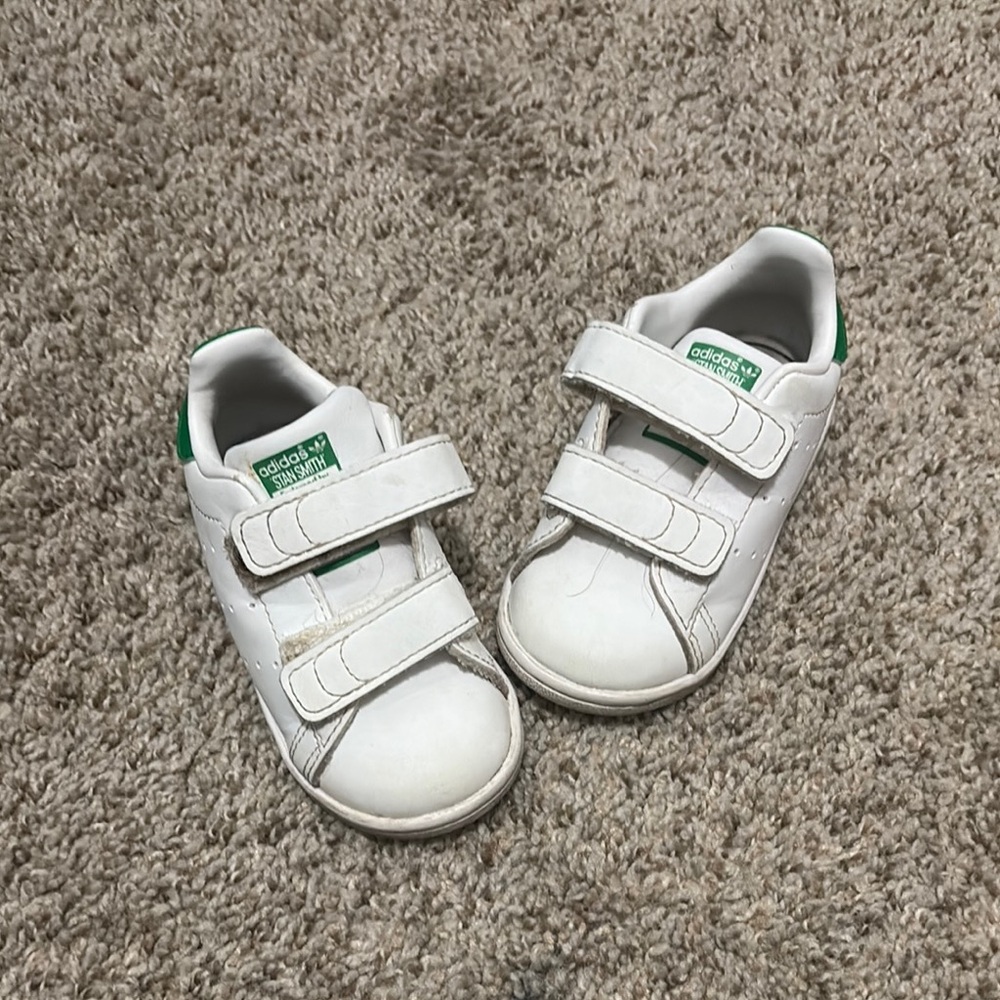 Adidas White and Green Stan Smith Sneakers